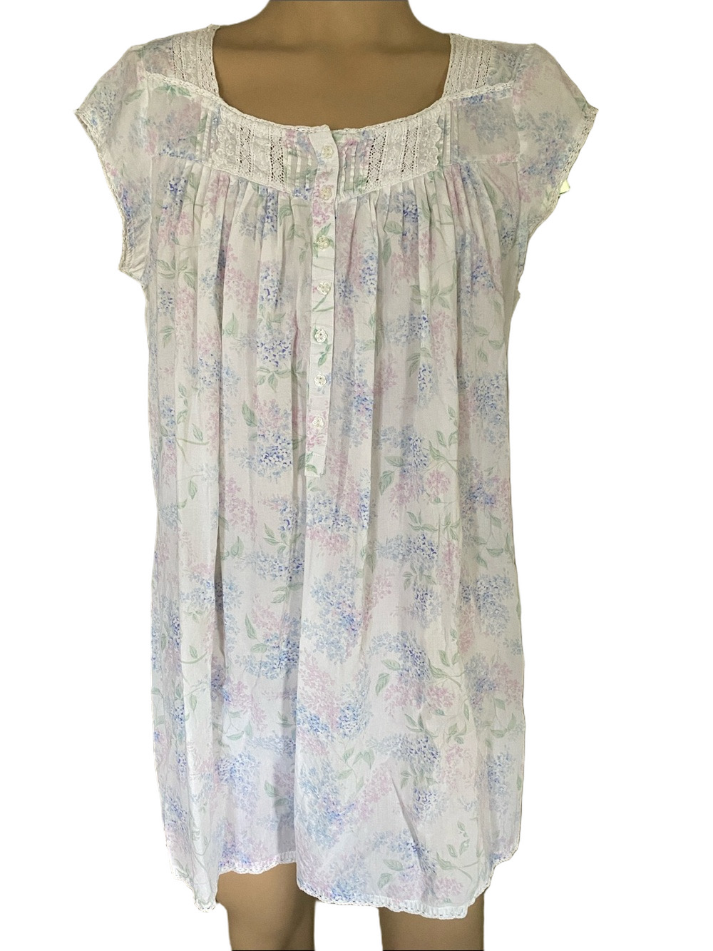Eileen West White Nightgown with Pastel Floral Print
